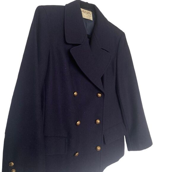 Vintage JAEGER Wool Double Breasted Blazer in Navy Blue - Picture 2 of 11